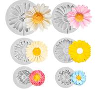 6PCS Flower Silicone Moulds, Chrysanthemum Chocolate Candy Mould 3D Daisy Mould for Fondant Cupcake Soap Polymer Clay Candle Crafting Projects