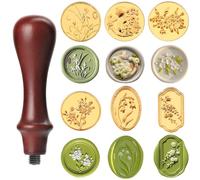 6pcs Flower Wax Seal Stamp Set Sealing Wax Stamps with Removable Wooden Handle Floral Wax Stamp Vintage Wax Seal Stamp Kit for Wedding Birthday Party Envelopes Invitations Gift Packing Wrap Decoration