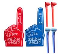 6Pcs Foam Finger Set,Including 2 Pcs Gladiator Foam Finger and 4 Pcs Party Whistles Blowers Noisemakers,Suitable for Football Basketball Match, Sports Meeting Cheering Props(Red and Blue)