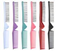 6pcs Foldable ABS Hair Comb Set Portable Detangling Brush | Double headed styling tool, comfortable grip for knots, travel size for outdoor use, suitable for home grooming