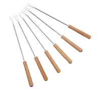 6Pcs Fondue Forks with Heat-Blocking Wooden Handle, Random Color-Coded Fruit Forks for Chocolate Fountain Cheese Fondue Dessert