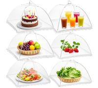 6Pcs Food Covers, 17 Inch Mesh Pop Up Food Umbrella Covers, Fruit Cake Net Domes for Outdoors, Screen Tents, Parties Picnics, BBQs, Reusable and Collapsible (White)
