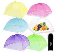 6PCS Food Covers Mesh, 17 Inch Pop Up Food Umbrella Tent Covers, Fruit Cake Net Domes for Outdoors, Screen Tents, Parties Picnics, BBQs, Reusable and Collapsible (Rainbow)
