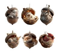 6PCS Forest Animal Acorn Christmas Tree Hanging Ornament, 2D Pine Cone Anima Ornament, Acrylic Lovely Sleeping Animal Acrylic Christmas Hanging Trees Decorations Home Decor (A)