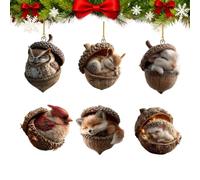 6PCS Forest Animal Acorn Ornaments, Acorn Animal Hanging Christmas Ornaments, 2D Flat Acrylic Forest Pine Cone Animals Decorations, For Christmas Tree Decorations & Home Decor (6PCS)