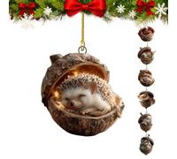6PCS Forest Animal Acorn Ornaments, Acorn Animal Hanging Christmas Ornaments, 2D Flat Acrylic Forest Pine Cone Animals Decorations, For Christmas Tree Decorations & Home Decor (Hedgehog)