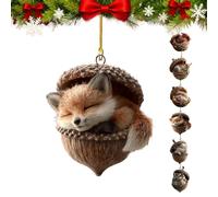 6PCS Forest Animal Acorn Ornaments, Acorn Animal Hanging Christmas Ornaments, 2D Flat Acrylic Forest Pine Cone Animals Decorations, For Christmas Tree Decorations & Home Decor (Fox)