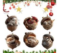 6PCS Forest Animal Acorn Ornaments, Christmas Tree Decorations, Cozy Forest Christmas Ornaments, 2D Acrylic Forests Animals Hanging Decorations for Tree, Gifts for Nature Lovers, Holiday Home Decor