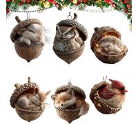 6PCS Forest Animal Acorn Ornaments Cozy Forest Christmas Ornaments, 2D Pine Cone Animal Decoration, Woodland Creature Hanging Ornament, Acrylic Hanging Ornament for Home Decor