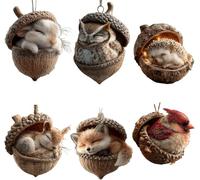 6pcs Forest Animal Acorn Ornaments Cozy Forest Christmas Ornaments, Forest Animal Acorn Christmas Ornaments, Woodland Friends Acorn Ornaments, Pine Cone Animals Decor for Animals Lover