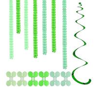 6pcs Four Leaf Paper Wreath, 6pcs Spiral Hanging Decorations, Hanging Green Wreath, Jungle Decoration, Reusable, Suitable for Birthday, Graduation Party, Christmas