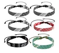 6PCS Free Palestine Bracelet, Traditional Black White Grey Red Green Palestinian Handmade Wristbands, Adjustable Cultural Statement Jewellery for Men Women, Gifts for Special Occasions
