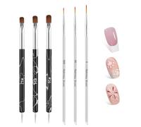 6pcs French Brush for Nails 2 Way- French Tip Brush with Dotting Tool 7mm/9mm/11mm Fine Liner Acrylic Brushes for Clean Polish, Design French Tip Size 12#, 14#, 16#