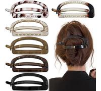 6PCS French Oval Hair Barrette Clips Plastic Bun Ponytail Holder Flexible Plain Strong Grip Closure Barrettes Styling No Metal Hair Accessories for Women Girls