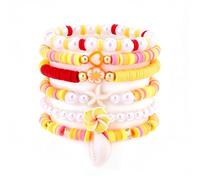 6Pcs Friendship Bracelet Set, Various Designs Beaded Friend Bracelets | Colorful Girls Bracelets with Pearl, Flower & Shell, Girls Party Bag Fillers, Gift for Best Friends, Sisters and Daughters