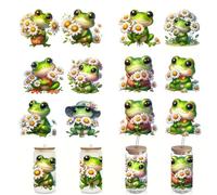 6pcs Frog & Chrysanthemum UV DTF Cup Wraps Winter UV DTF Transfer Waterproof Sticker for Glass Cups Furniture Craft DIY Crafts，Rub on Transfer Stickers for DIY Water Bottle Laptop Decal Wood Car