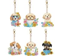 6PCS Full Drill Keyring Baby Elephant Double Sided Diamond Art Keychain