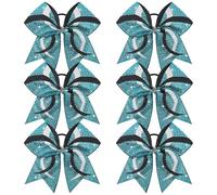 6PCS Full Glitter Rhinestone Cheer Bows Criss Cross Stiff Competition Large Cheerleading Hair Bows Elastic Band for Cheerleaders Girls -Teal/White/Black