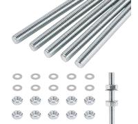6PCS Fully Threaded Rods, M8x300mm Galvanised Steel Threaded Bar | Rustproof, Metal Rod, With 12 Nuts and 12 Flat Washers, for Anchor Bolts, Furniture Assembly, Clamps, Hangers