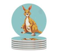 6PCS Funny Cartoon Kangaroo Zoo Coasters Non-Slip Round Drink Coasters with Ceramic Stone and Cork Base, Heat Resistant Absorbent 33.00Stone Coaster Set for Kinds of Mugs and Cups, 4 Inch