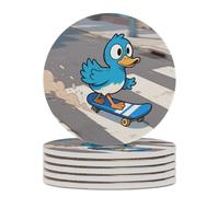6PCS Funny Duck Coasters Non-Slip Round Drink Coasters with Ceramic Stone and Cork Base, Heat Resistant Absorbent 33.00Stone Coaster Set for Kinds of Mugs and Cups, 4 Inch
