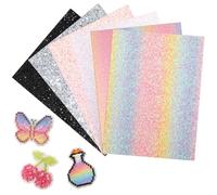 6PCS Fuse Beads Glitter Fabric Ironing Paper, 7.87 x 5.91 Inch Fuse Chunky Fabric Ironing Paper Reusable Chunky Sparkle IronPaper with PU Leather Easy to Iron Out Non-Porous for Bead Craft