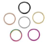 6pcs G23 Titanium Nose Rings Hoop - 20G 18G 16G 14G Diameter 6mm/7mm/8mm/9mm/10mm/11mm/12mm/14mm Hinged Segment Ring Gold/Rose Gold/Silver/Black/Pink/Rainbow Body Piercing Rings, 钛, granite