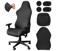 6Pcs Gaming Chair Cover Set, Soft Computer Chair Cover, Breathable Black Stretch Chair Covers, Durable Office Chair Cover with Arm Covers Headphone Covers, Swivel Chair Cover, Gaming Chair Accessories