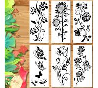 6pcs Garden Fence Large Flower Stencils, Floral Drawing Stencils for Crafts, Reusable Outdoors Wall Decoration, Home Floor Decor Drawing Supplies