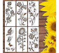 6PCS Garden Fence Large Flower Stencils, Reusable Floral Stencil DIY Decor for Painting on Wood Walls Pattern, Flower Templates, Jumbo Sunflower Yard Spray Paint Big Crafts Floor Stencils