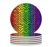6PCS Gay Pride Rainbow Pattern Coasters Non-Slip Round Drink Coasters with Ceramic Stone and Cork Base, Heat Resistant Absorbent 33.00Stone Coaster Set for Kinds of Mugs and Cups, 4 Inch