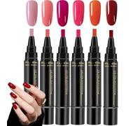 6PCS Gel Nail Polish Pens, 3-in-1 Self-Made Nail Varnish Set, No Base Coat Required, Quick Dry Under LED Lamp in 1 Minute, 6 Colors, DIY Manicure Kit for Home Salon