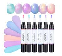 6Pcs Gel Nail Polish Pens - Safe & Durable Nail Art Pens for Real Nails,Pink Purple Blue Pearl,Bright Colors,DIY Nail Varnish Pens - Nail Art Tools & Supplies, No Base Coat Needed (UV Lamp Required)