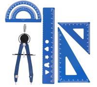 6Pcs Geometry Set Metal Protractor and Ruler Set Maths Compass Maths Sets for Student Teacher Engineers (Style 2-Blue)