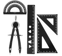 6Pcs Geometry Set Metal Protractor and Ruler Set Maths Compass Maths Sets for Student Teacher Engineers (Style 2-Black)