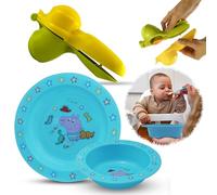 6PCs George Pig Dinnerware Set for Children, Baby Food Pouch Maker - Plate Bowl Breakfast Lunch Dinner Set for Kids 6+Months, Portable Food Masher BPA Free
