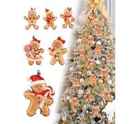 6Pcs Gingerbread Man Ornament for Christmas Tree Decorations, Hanging 3D Gingerbread Figurines for Christmas Indoors Home Room Decor Supplies, Holiday Xmas Season Home Decor Gifts (6, red)