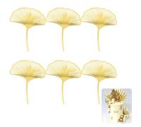 6Pcs Ginkgo Leaves Cake topper, Acrylic Gold Birthday Cake Toppers Decorations DIY Cake Decoration Elegant Ginkgo Biloba Cake Accessories for Birthday Wedding Engagement and Anniversary
