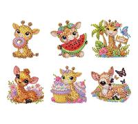 6PCS Giraffe DIY Diamond Painting Refrigerator Magnet Kit Mini Diamond Refrigerator Stickers Art Magnet Fridge Stickers Easy DIY Crafts for Beginner Ages 6-12 Decor Gift
