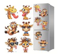 6PCS Giraffe DIY Diamond Painting Refrigerator Magnet Kit Mini Diamond Refrigerator Stickers Art Magnet Fridge Stickers Easy DIY Crafts for Beginner Ages 6-12 Decor Gift