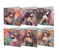 6PCS Girl Portrait 5D Diamond Painting Greeting Card Kits DIY People Diamond Art Cards with Envelopes Children Paint Card for Adults Beginners DIY Craft Family Friend Birthday Xmas Gifts