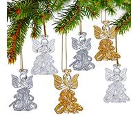 6pcs Glass Angel Ornaments Spun Angels Christmas Tree Ornaments 2.1" Colorful Mini Hanging Guardian Angel for Christmas Season Holiday Decor