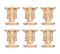 6Pcs Glass Candle Holder, Clear Taper Holders, Small Candlestick Stands in Bulk for Wedding, Dinner Table, Party, Festive Decor and Everyday Decoration (Gold)