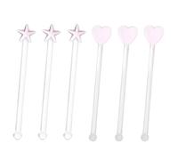 6pcs Glass Cocktail Stirrer Wine Swizzle Stick with Ergonomic Handle | Pink Glass Rod, Compact Storage, Simple Adorable Style, for Bartenders Home Entertainers Office Drink Cart