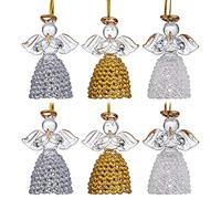 6pcs Glass Gold Angel Ornaments Spun Angels Christmas Tree Ornaments Colorful Mini Hanging Guardian Angel for Christmas Season Holiday Decor