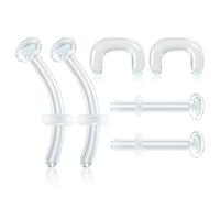 6pcs Glass Piercing Retainers Set,Mix Style Clear Studs Rings for Septum, Nose,Lip, Nose, Eyebrow, Nipple, Tongue, Belly Button