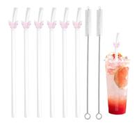 6PCS Glass Straws, Glass Straws Reusable, Clear Glasses Straw with Bows, Reusable Bent Straws with 2 Cleaning Brush for Smoothie, Milk, Coffee, Cocktail, Water, Juice (Style 3)