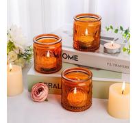 6PCS Glass Tea Light Candle Holders,6.6cm x 5.8cm Vintage Candle Jar, Coloured Tealight Holders, Votive Candle for Indoor, Outdoor, Garden, Dinner, Church, Weddings, Home Décor, Gifts (Brown)