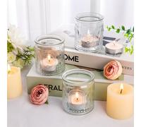 6PCS Glass Tea Light Candle Holders,Vintage Candle Jar, Coloured Tealight Holders, Votive Candle Stand for Indoor, Outdoor, Garden, Dinner, Church, Weddings, Home Décor, Gifts (Clear)