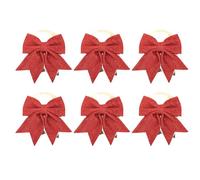 6pcs Glitter Bow Ornaments, Multifunctional Decorative Bows for Christmas Tree Valentine Wedding Party, Sparkling Glitter Ties with Sponge Core for Gifts and Crafts (Red)